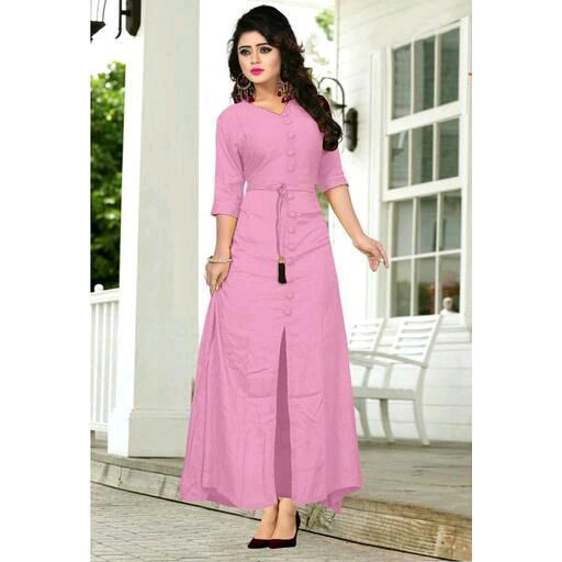 Pink color rayon Button Work kurtis