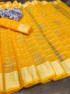 Yellow color handloom kota doriya saree with zari woven border