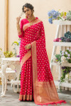 Pink color soft banarasi silk saree with zari weaving work