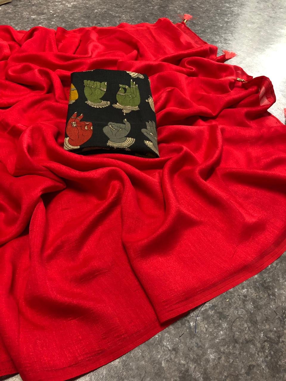 Red color vichitra silk saree