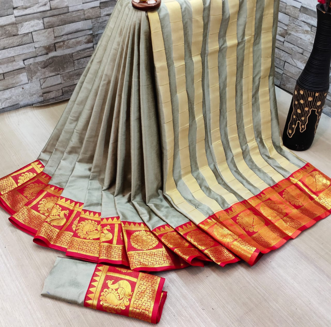 Gray color soft cotton silk saree