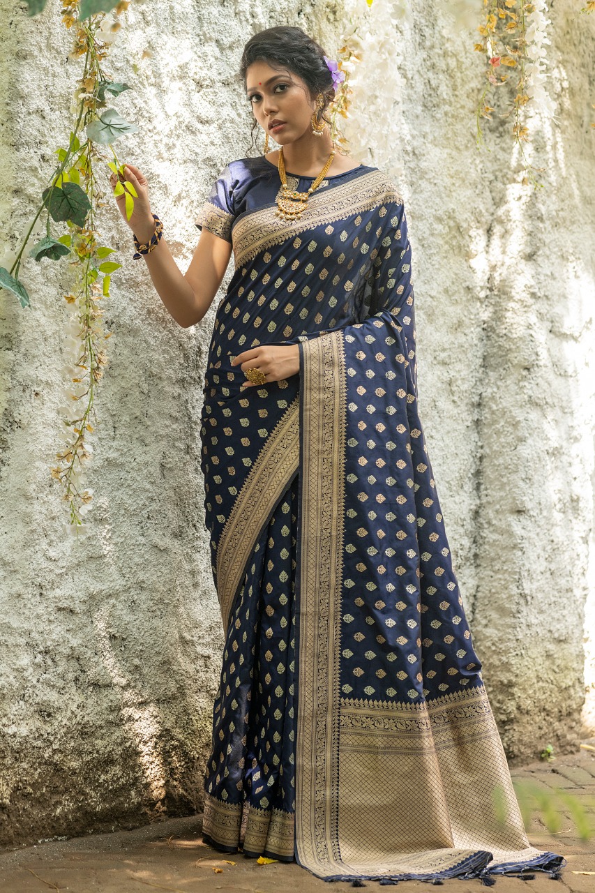 Buy blue banarasi saree online on Karagiri | ON SALE