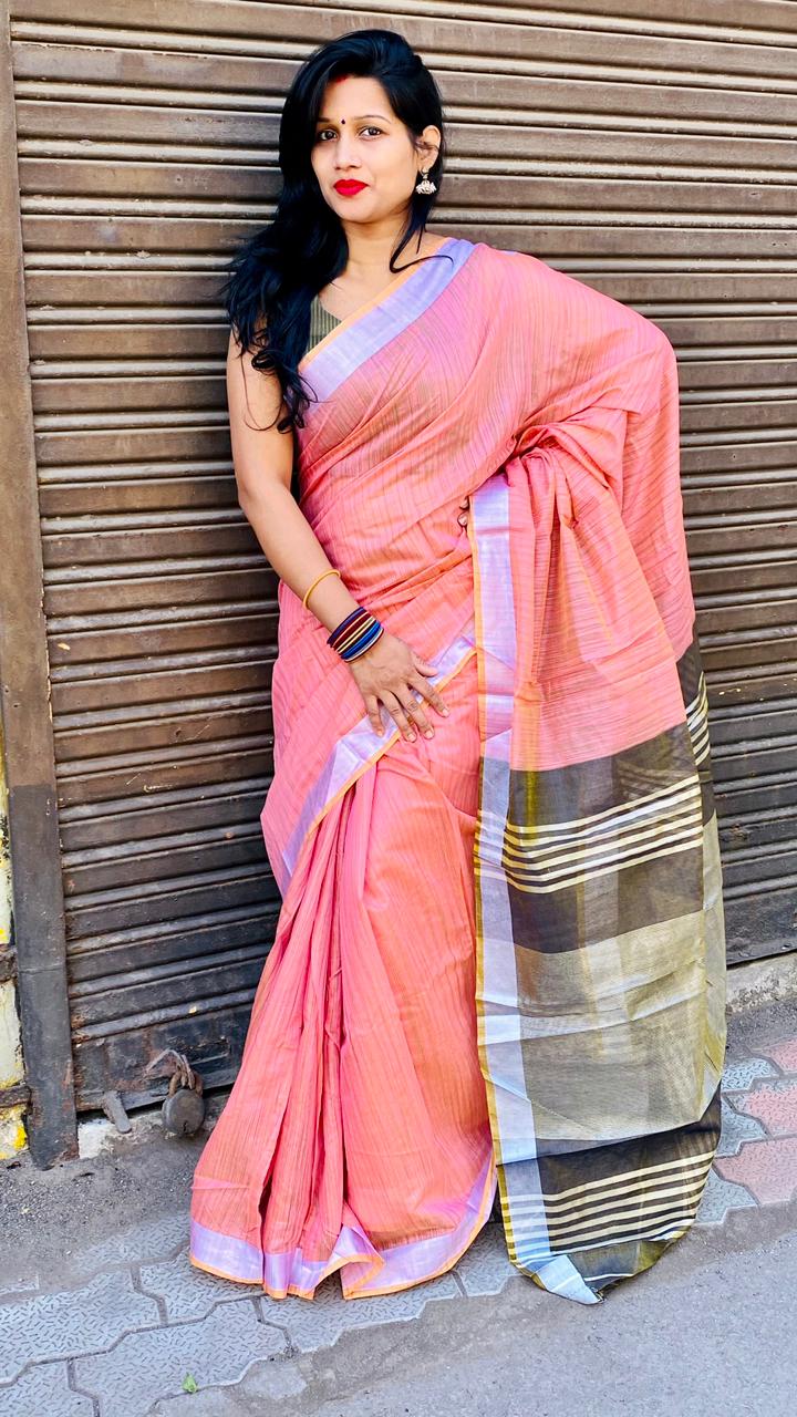 Pink color soft cotton saree