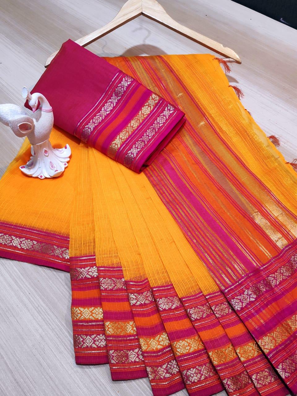 Buy nav darshan fabrics Woven Manipuri Cotton Blend Yellow Sarees Online @  Best Price In India | Flipkart.com