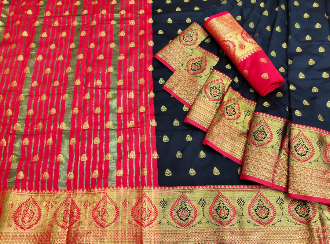 Black color soft banarasi silk jacquard weaving saree