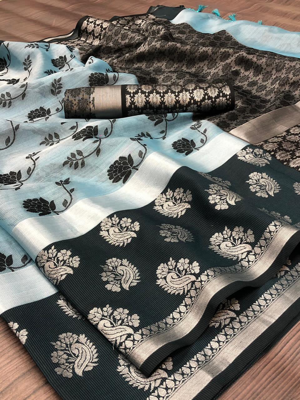 Tissue silk saree with jacquard weaving butta