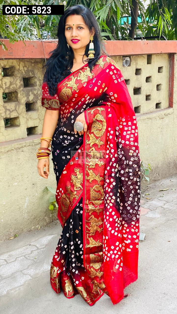 Black bandhej cheap saree