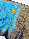 Firoji color banarasi silk saree zari weaving work