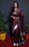 Coffee color soft paithani silk saree with zari weaving work