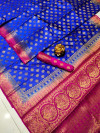 Royal blue color baltan silk saree with golden zari weaving work