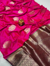 Rani pink color banarasi silk saree with golden zari weaving work