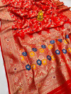 Red color soft kanchipuram silk saree with golden and silver zari weaving work