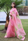 Baby pink color organza silk saree with printed work