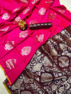 Rani pink color lichi silk saree with zari weaving work