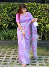 Light purple color organza silk saree with printed work