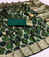 Green color bandhani silk saree with zari weaving work