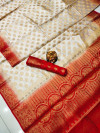 White color baltan silk saree with golden zari weaving work