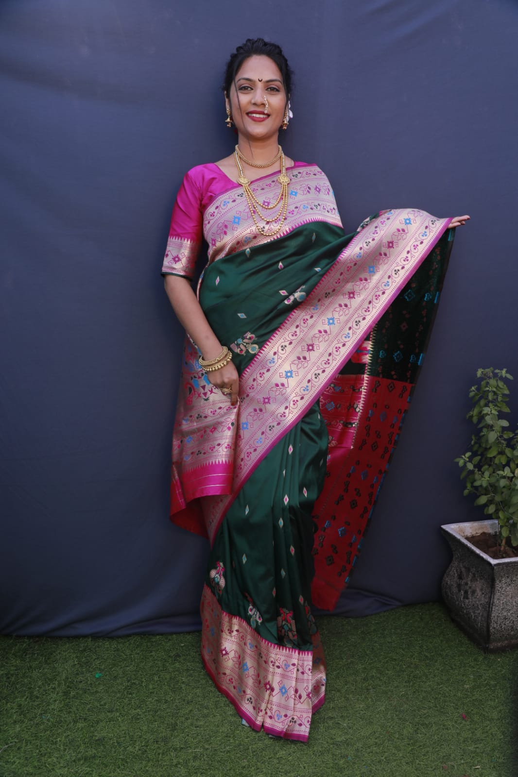 Designer Woven Paithani Saree with Peacock Design in Green Color - PreeSmA