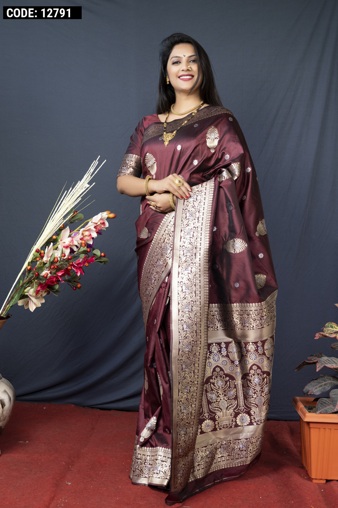 Brown Embroidered Art Silk Saree With Blouse 4596SR48