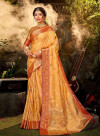 Orange color soft banarasi silk saree with zari weaving work