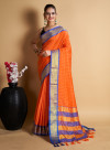 Orange color soft cotton saree with zari weaving work