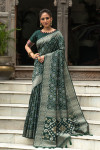 Dark green color tussar silk saree with woven design