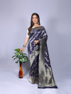 Navy blue color banarasi silk saree with zari weaving work