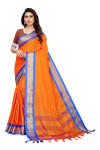Orange color soft cotton saree with zari weaving work
