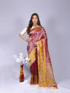 Magenta color kanchipuram silk saree with zari weaving work