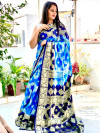 Sky blue and royal blue color soft art silk saree with zari weaving work