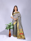 Gray color paithani silk saree with zari weaving work