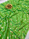 Parrot green color pure satin silk saree with foil printed work