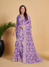 Purple color linen silk saree with digital printed work