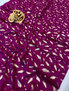 Magenta color pure satin silk saree with foil printed work
