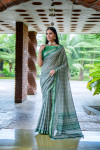 Rama green color tussar silk saree with printed work