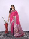 Dark pink color paithani silk saree with zari weaving work