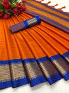 Orange color soft cotton saree with zari weaving work