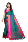 Rama green color soft cotton saree with zari weaving work