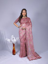 Baby pink color soft georgette saree with zari weaving work