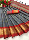 Gray color soft cotton saree with zari weaving work
