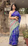 Violet  color soft cotton saree with bandhani printed work
