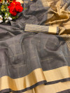 Gray color organza silk saree with zari weaving work