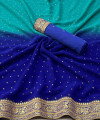 Sea green and royal blue color georgette saree with foil printed work