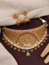 Golden Choker Necklace Set In Embossed Detailing