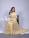 Light yellow color soft georgette saree with zari weaving work