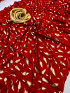 Red color pure satin silk saree with foil printed work