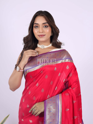 Buy Peach Pure Silk Paithani Saree for Woman With Embossed Real Swarovski  Crystals on Border and Pallu Premium Sarees TST Online in India - Etsy