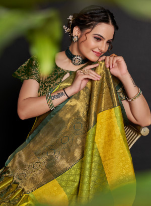 Buy PARROT GREEN TUSSAR SILK SAREE WITH RICH PALLU at Rs. 1299 online from  Midastra Fashion SILK SAREE : MNX-125-PARROT GREEN