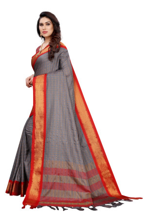 Gray color soft cotton saree with zari weaving work