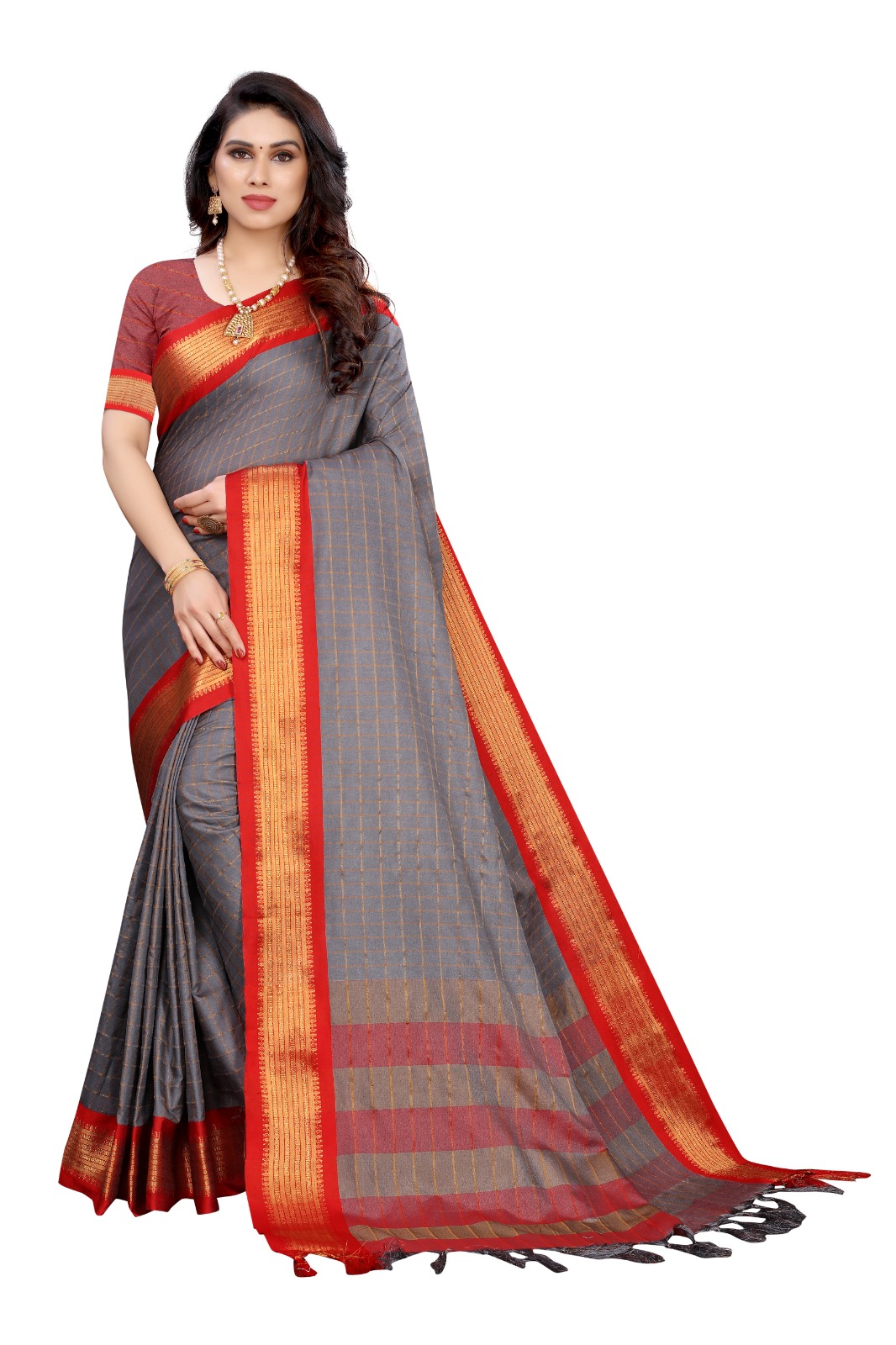 Gray color soft cotton saree with zari weaving work